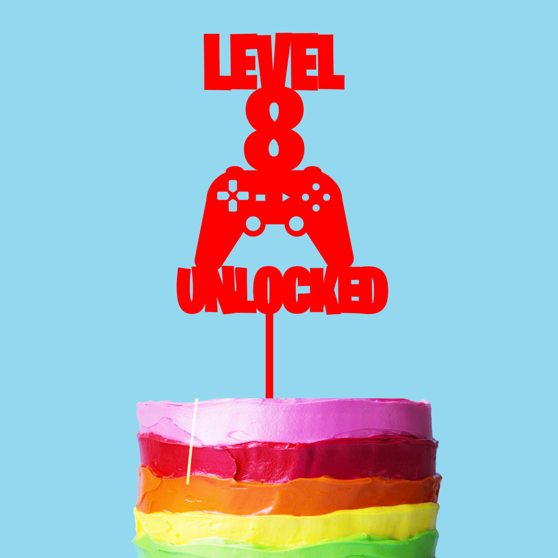 Level 8 Unlocked Gamer Cake Topper
