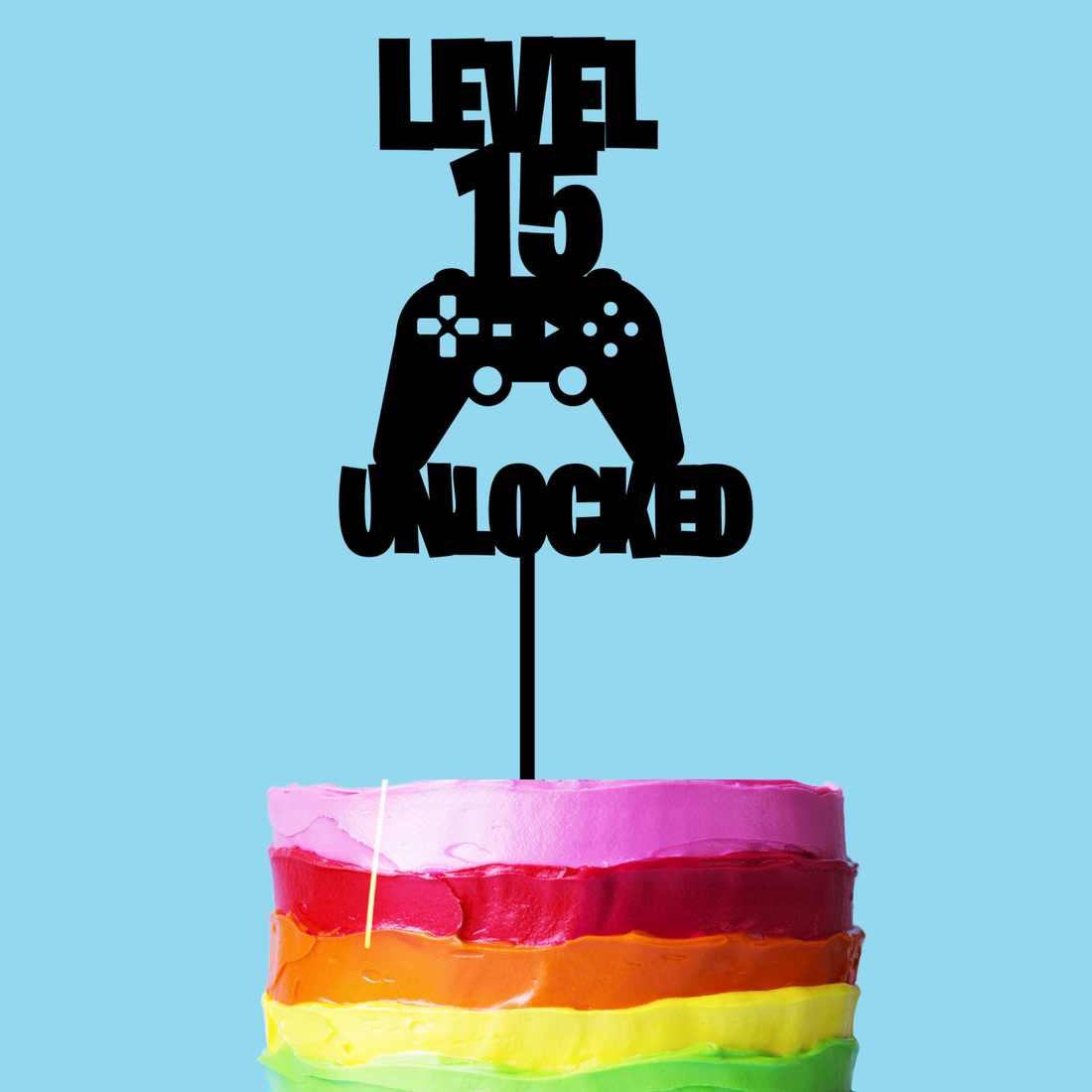 Level 15 Unlocked Gamer Cake Topper