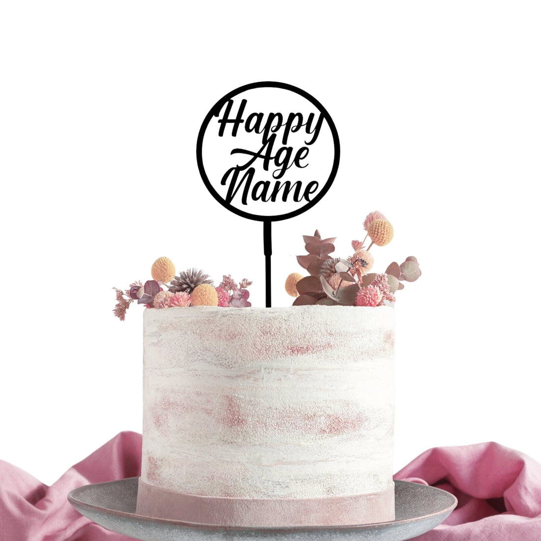 Circular Name and Age Acrylic Cake Topper - Cake Topper Warehouse
