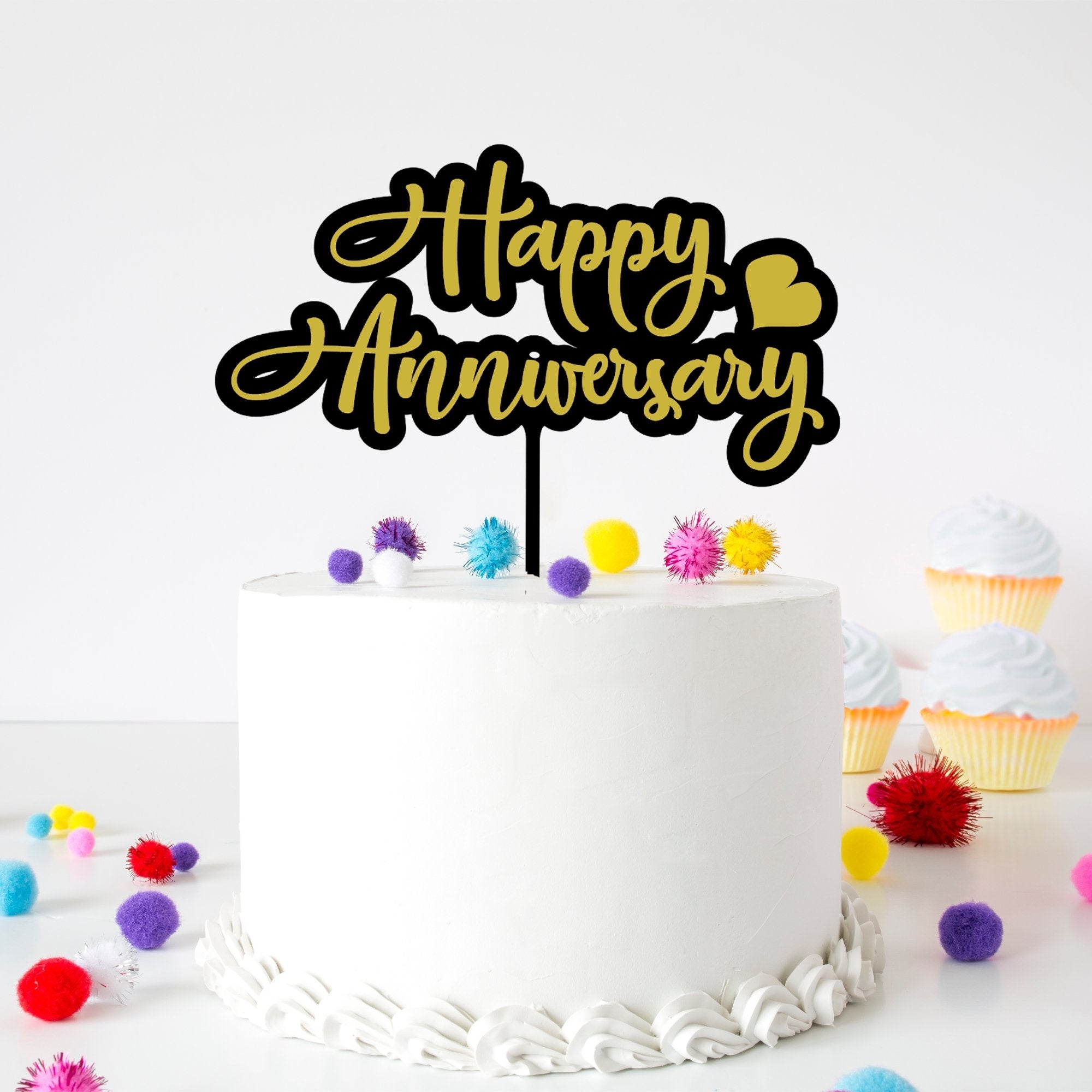 Happy Anniversary Double Layer Cake Topper - Cake Topper Warehouse