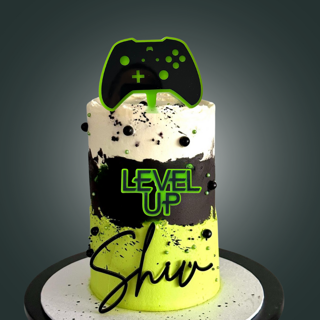 Black Level Up Gamer Themed Cake Topper Pack