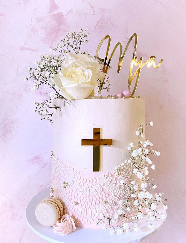 Name Topper and Cross Cake Charm