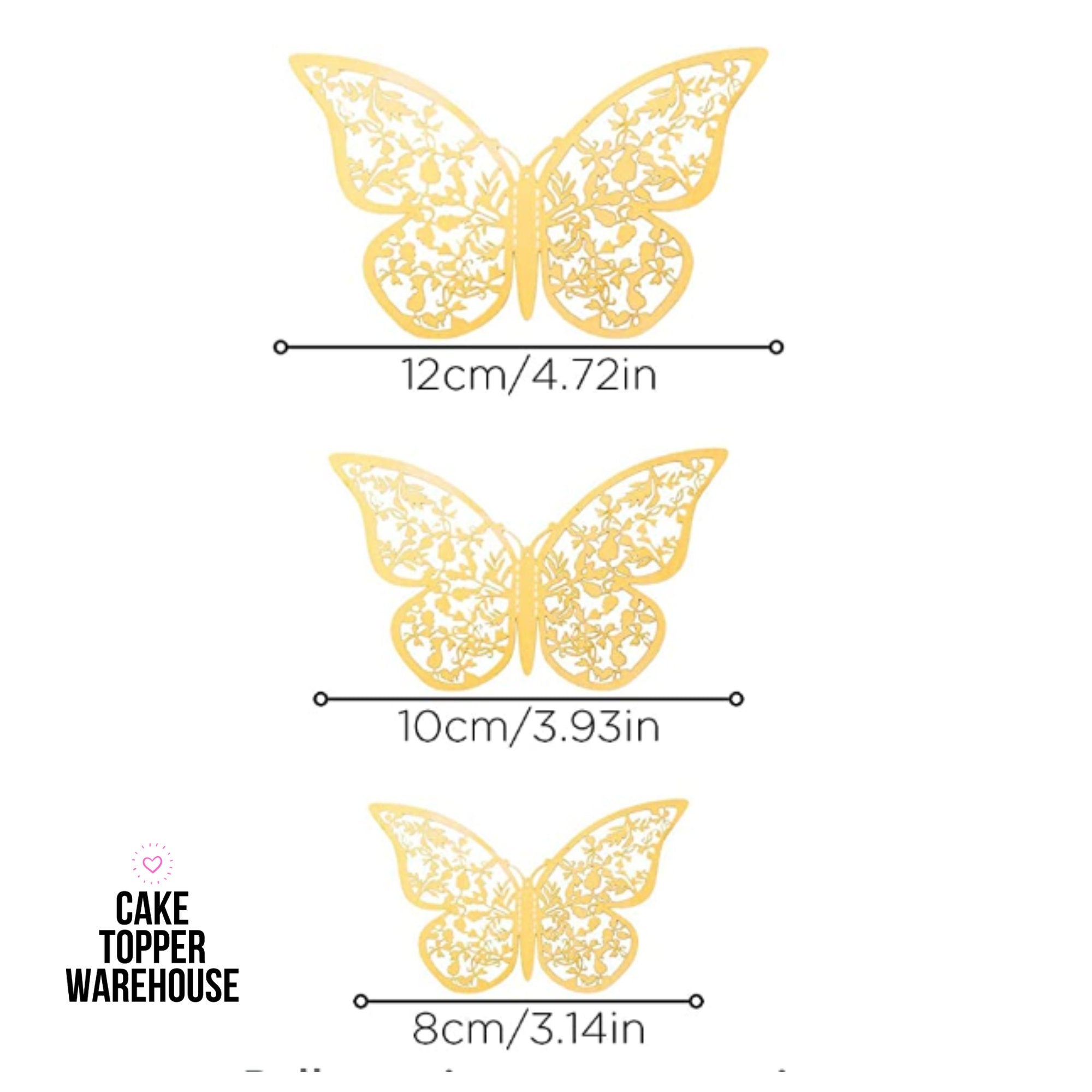 12 Pack of Foil Butterflies for Cake Decoration - Cake Topper Warehouse