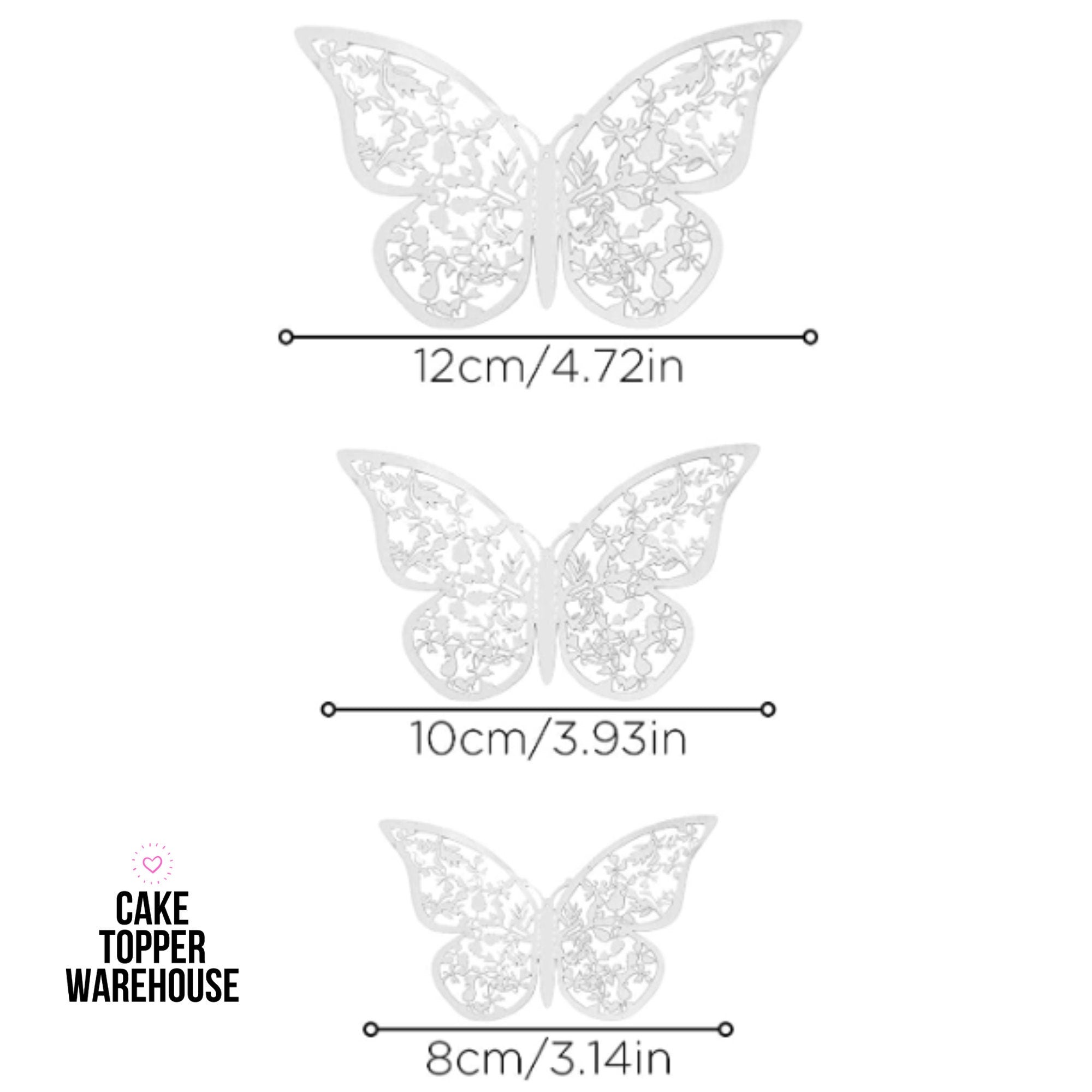 12 Pack Silver Foil Butterflies for Cake Decoration - Cake Topper Warehouse