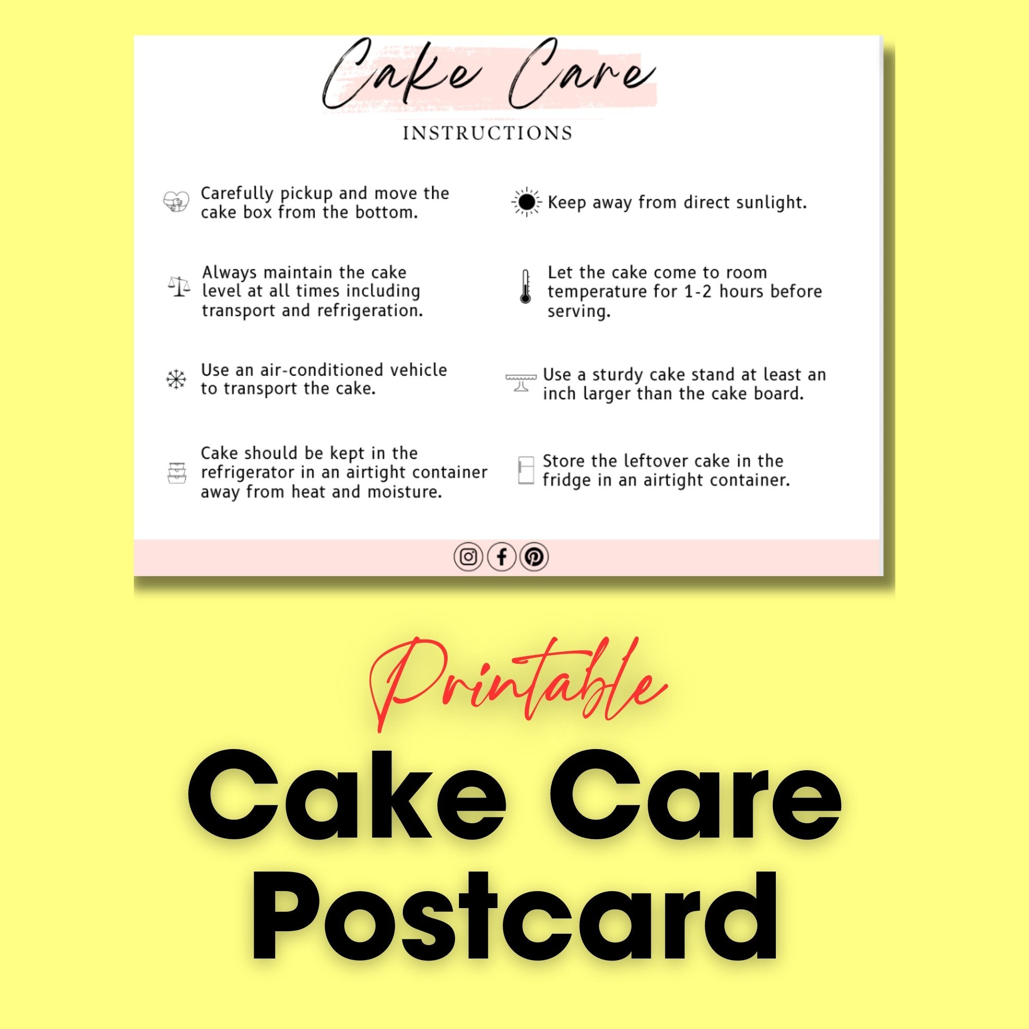 Cake Care Card - Cake Topper Warehouse