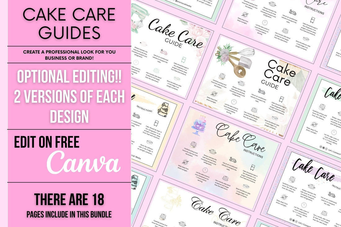 Cake Care Cards Editable - Cake Topper Warehouse