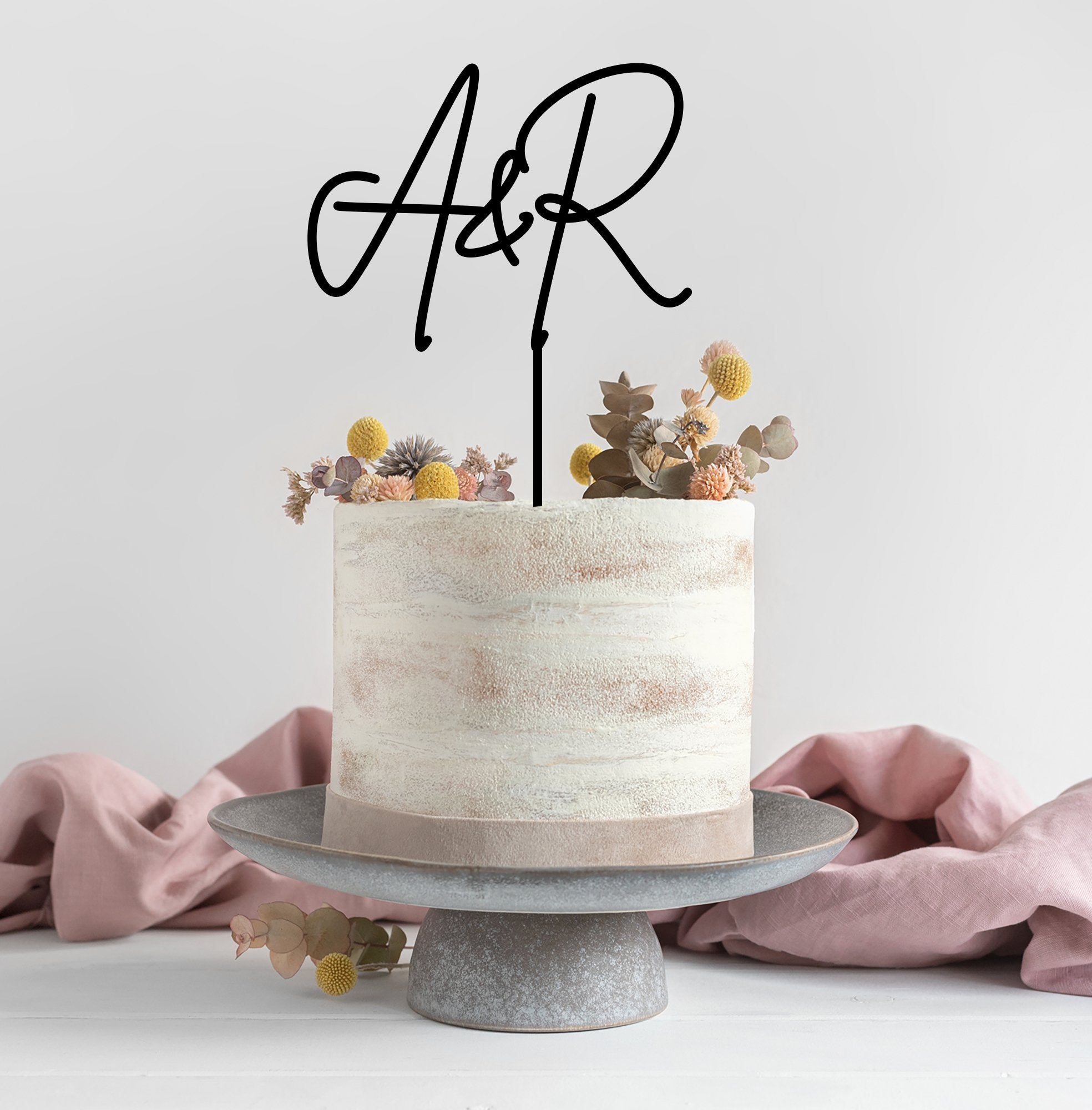 Initials Wedding Single Layer Acrylic Cake Topper - Cake Topper Warehouse
