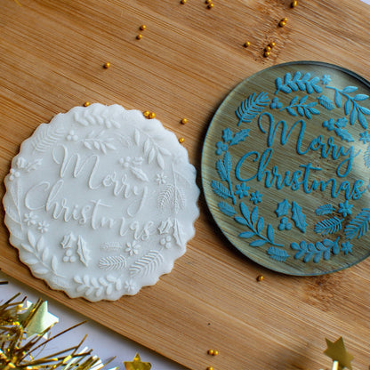 Merry Christmas Wreath Embosser - Cake Topper Warehouse