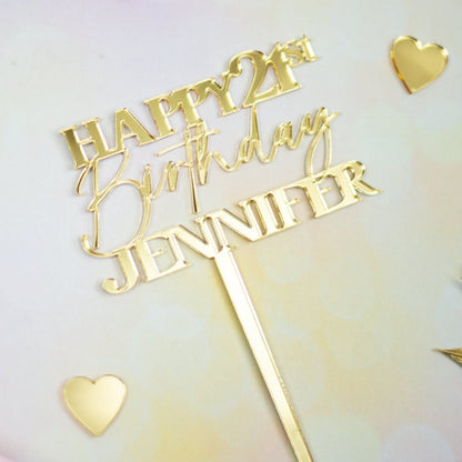 Modern Happy Birthday Name and Age Acrylic Cake Topper - Cake Topper Warehouse