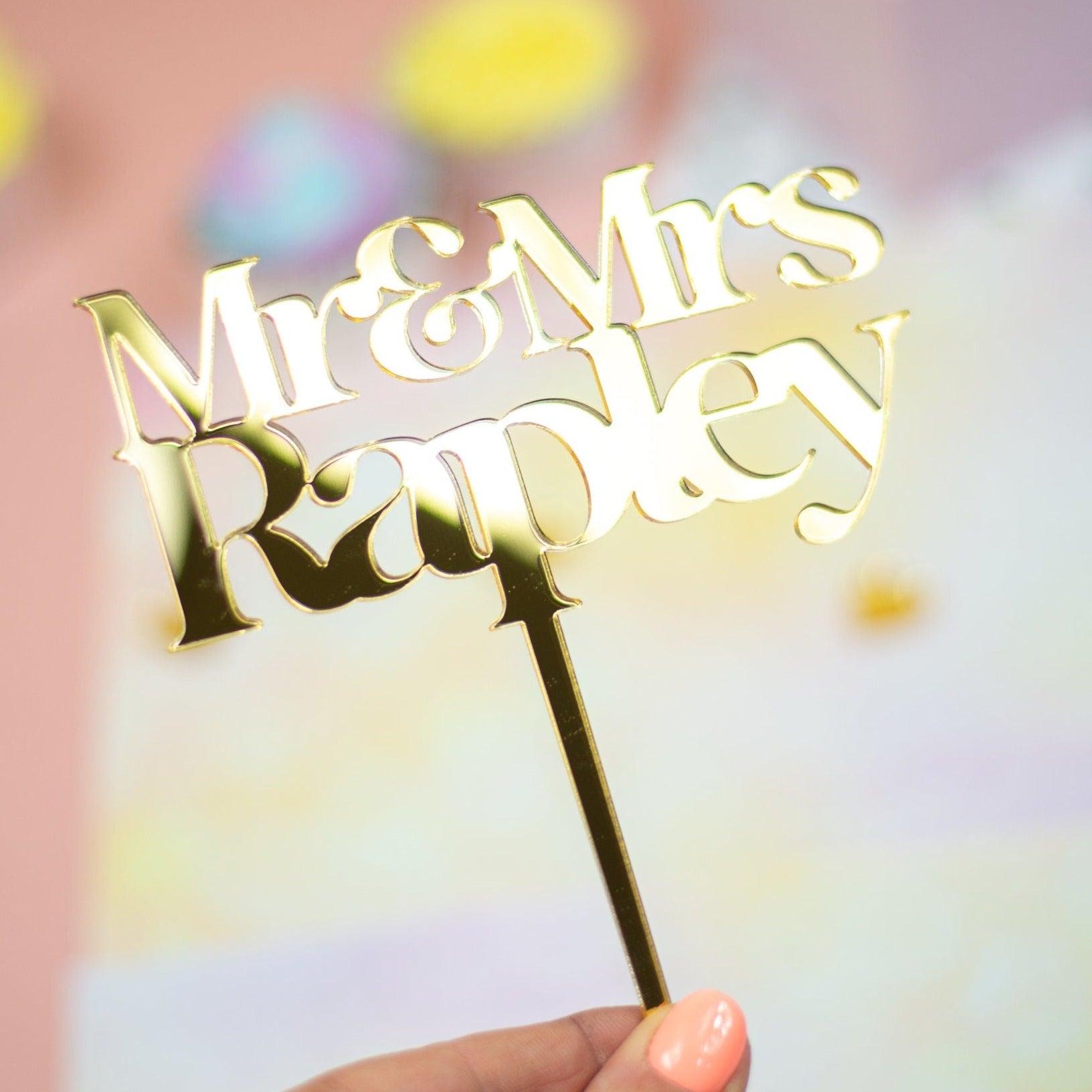 Modern Mr and Mrs Surname Acrylic Cake Topper - Cake Topper Warehouse