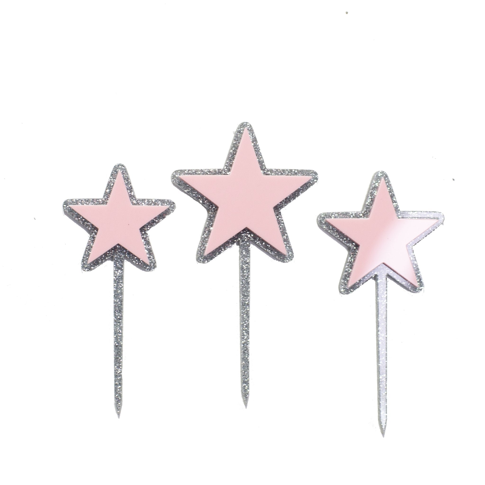 Pastel Pink Glitter Star Cupcake Toppers - Cake Topper Warehouse