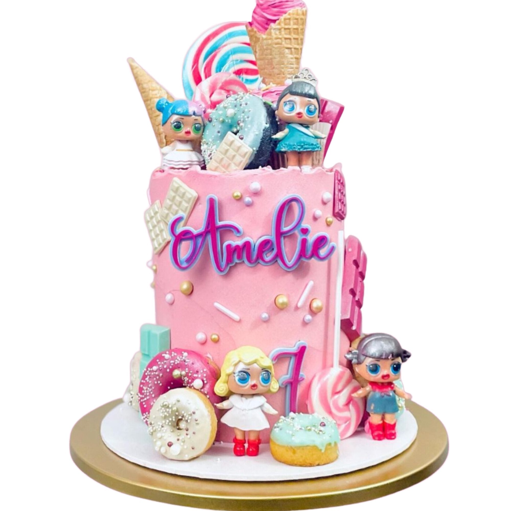 Personalized Doll Head Acrylic Cake Topper and Age Charm Set 